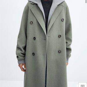 Mango Women's Double-Breasted Wool Coat - Green